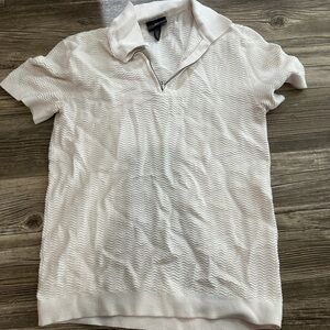H&M Cream Short-Sleeve Zip Polo Top